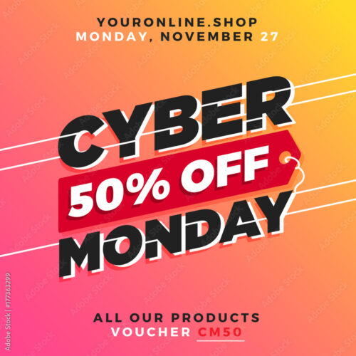 Anuncio de cyber monday 50% off